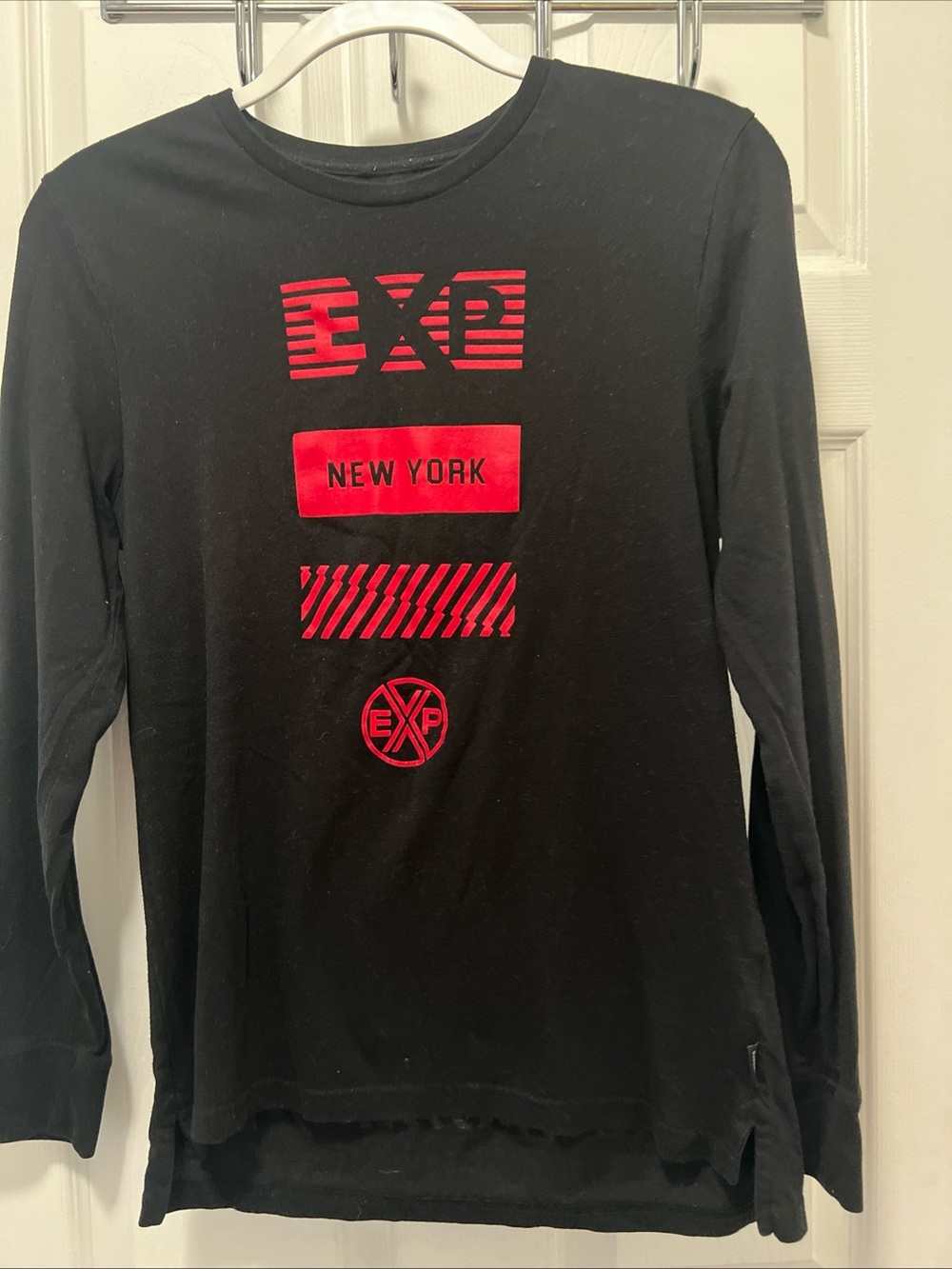 Express Exp Nyc Mens Shirt Size XS Black Graphic Print Crew Neck Long Sleeve